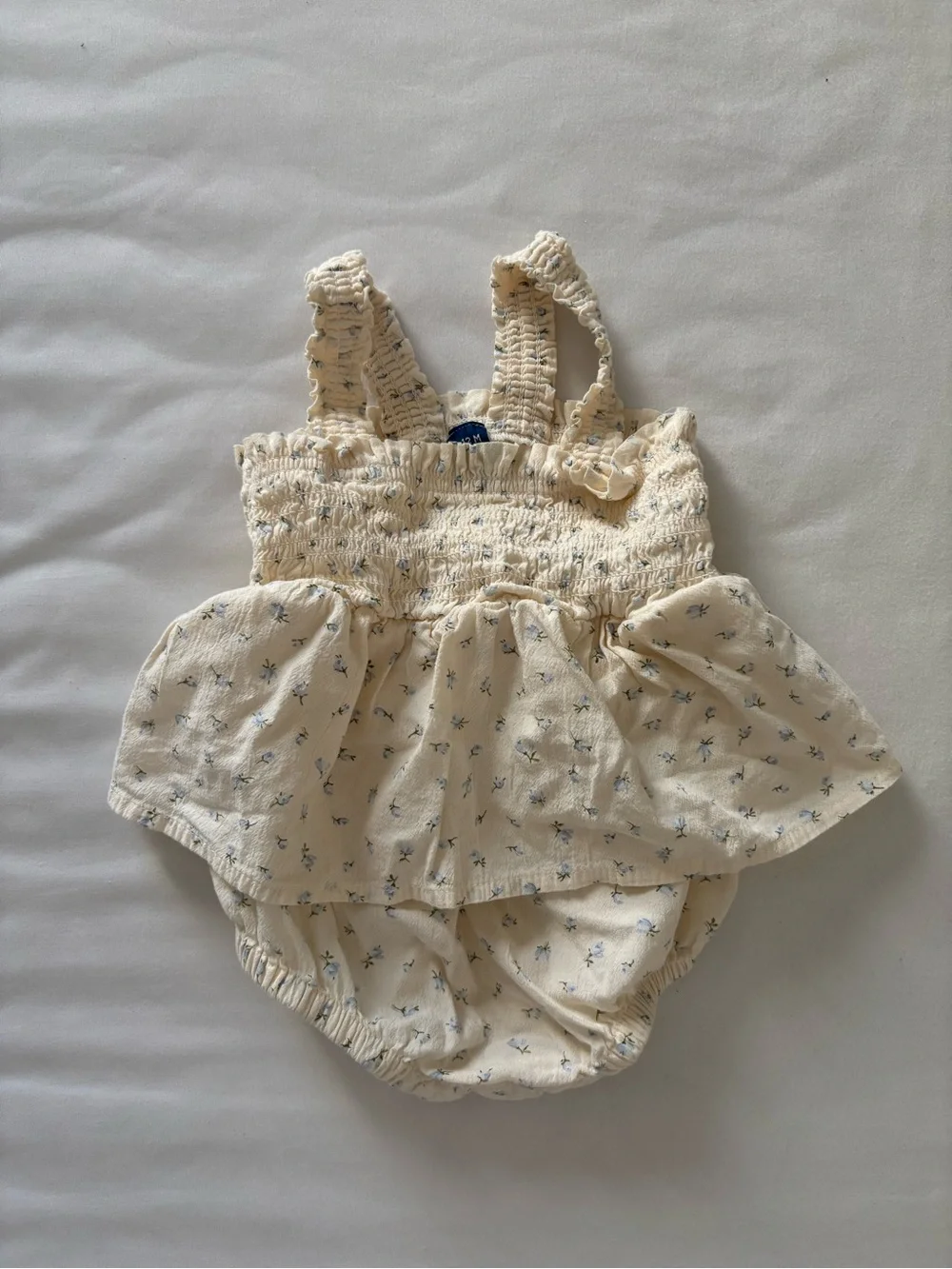 Old Navy Cream Floral Smocked Baby Romper with Ruffled Straps